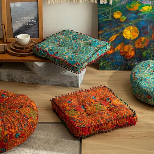 ELEFOCUS Orange Bohemian Seat Cushion,Indoor Boho Chair Cushions for Dining Chairs,Square Chair Pad,Decorative Seat Cushions for Kitchen Chairs (Orange Square 16X16) - color: Orange Square 16x16