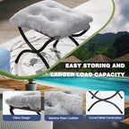15" Foldable Foot Stool Ottoman with Metal Frame - Washable Faux Fur Grey Upholstered Indoor/Outdoor Footrest for Living Room, Bedroom, Patio - Space-Saving Compact Design - color: Fleece-grey