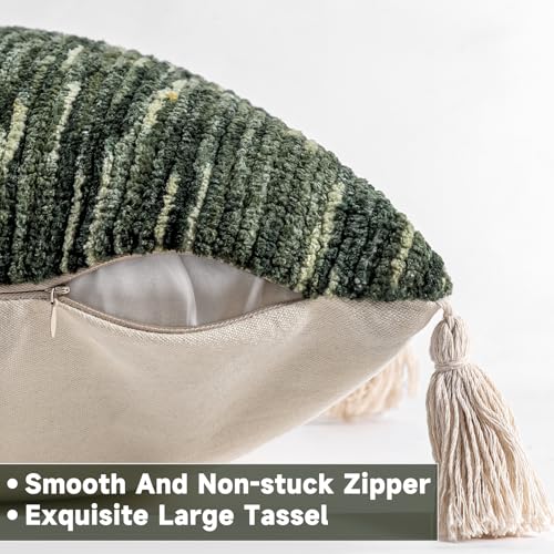 AmHoo Boho Throw Pillow Cover Decorative Bohemian Woven Tufted Striped Farmhouse with Tassels Textured Cushion Case Pillowcase Neutral for Sofa Couch Bed 18 x 18-Inch Sage Green - color: Sage Green, size: 18" x 18" (Pack of 1)