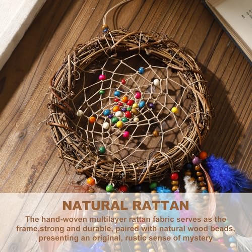 Dream Catcher Native American Boho Dreamcatcher Rattan Wall Decor, Handmade Natural Peacock Feathers Purple Colorful Beaded Hanging Ornament Indian Decor for Girls Bedroom(Purple Peacock Feather) - color: Purple Peacock Feather