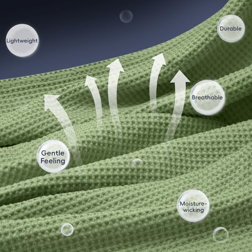PHF Pre-Washed 100% Cotton Waffle Weave Blanket Twin Size for Bed,Snag Proof Throw Blanket for Couch Spring Summer Lightweight Breathable,Machine Washable, Home Decor Gift - Loden Green - color: Loden Green, size: Twin(66" x 90")
