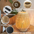 Boho Table Lamp - Small Lamps for Bedroom, Wicker lamp, Rattan Lamp, Boho Bamboo Woven Table Lamp for Bedroom Living Room Desk, 2700K T45 LED Bulb Included