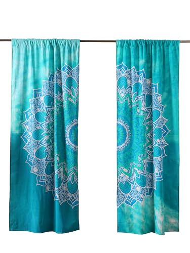Popular Handicrafts Teal Hippie Mandala Ombre Curtains 83 Inch Length for Living Room Bedroom 2 Panels Set Light Filtering Semi Sheer Window Curtains 76 Inch Width Boho Farmhouse Drapes W76xL83 - color: Teal, size: 38"W x 83"L (Pack of 2)