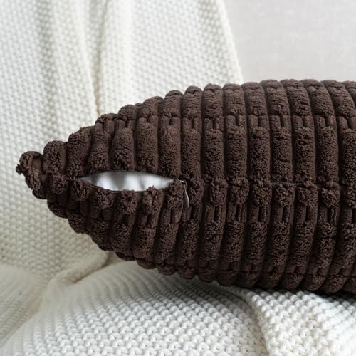 Pack of 2 Corduroy Decorative Throw Pillow Covers 18x18 Inch Soft Boho Striped Pillow Covers Modern Farmhouse Home Decor for Sofa Living Room Couch Bed Dark Brown - color: Brown, size: 18" x 18" (Pack of 2)