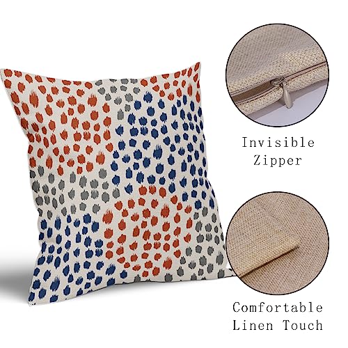 Blue Orange Pillow Covers 16x16 Set of 2 Boho Design Gray Dot Throw Pillows Modern Trendy Fall Print Decorative Outdoor Pillowcase Holiday Cushion Cover Linen Pillow Case Decor for Sofa Couch Bed - color: Blue Orange Dots, size: 16" x 16" (Pack of 2)