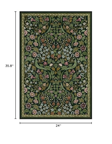 Moynesa Floral Kitchen Rug, 2x3 Washable Rugs Green Non Slip Boho Bathroom Rug, Soft Small Area Rug Indoor Door Mat, Ultra Thin Botanical Throw Rugs for Entryway Bedroom, Green - color: Green, size: 2' x 3' (Rectangular)