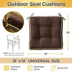 4 Pack 19x19 Inch Shredded Foam Chair Cushions with Straps - All-Season Seat Pads for Indoor/Outdoor Dining, Office, Patio, Kitchen Chairs (Dark Brown, 19 INCH × 19 INCH) - color: Dark Brown