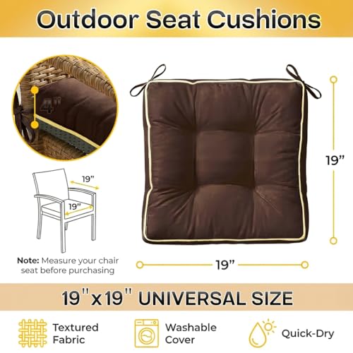 4 Pack 19x19 Inch Shredded Foam Chair Cushions with Straps - All-Season Seat Pads for Indoor/Outdoor Dining, Office, Patio, Kitchen Chairs (Dark Brown, 19 INCH × 19 INCH) - color: Dark Brown