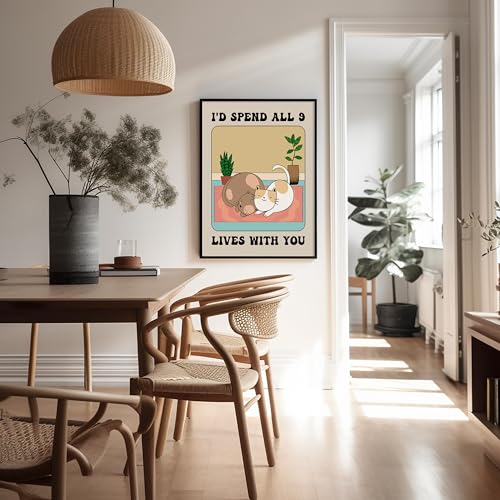 Poster Master I'd Spend All 9 Lives With You Poster - Retro Cat Love Print - Valentine's Day Artwork - Preppy Design - Trendy Couple Art - Romantic Dorm or Living Room Decor - 8x10 UNFRAMED - color: Style-11, size: 8"L x 10"W