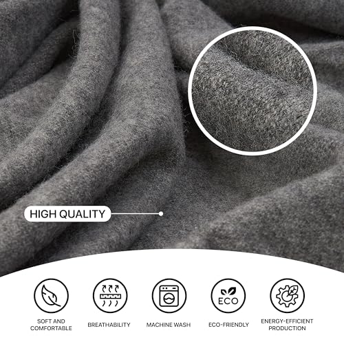 | Wool Blanket/Throw | 100% New Zealand Wool | Perfect for Home and Outdoors | Virgin Wool Throw with Fringes 67"x79" (170 x 200 cm) - color: Smoke Gray, size: Queen