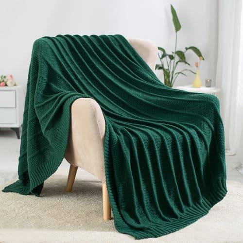 Carriediosa Knit Throw Blanket for Couch 50" X 60", Soft Cozy Stripe Pattern Cable Knitted Throws Fall Fluffy Textured Solid Home Decor Blankets Couch Cover for Bed Sofa, Dark Green - color: Dark Green, size: 50" X 60"