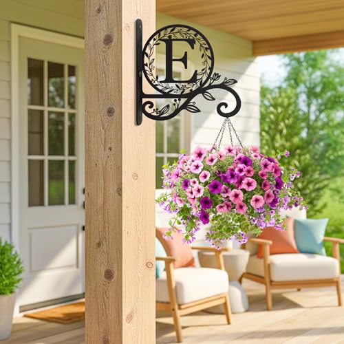 Personalized Initial Metal Plant Hanger Bracket, Decorative Wall Mount Hanging Plant Hook, Monogram Floral Leaf Garden Stake for Hanging Baskets Bird Feeders Lanterns Wind Chime (Custom made) - style: Custom made
