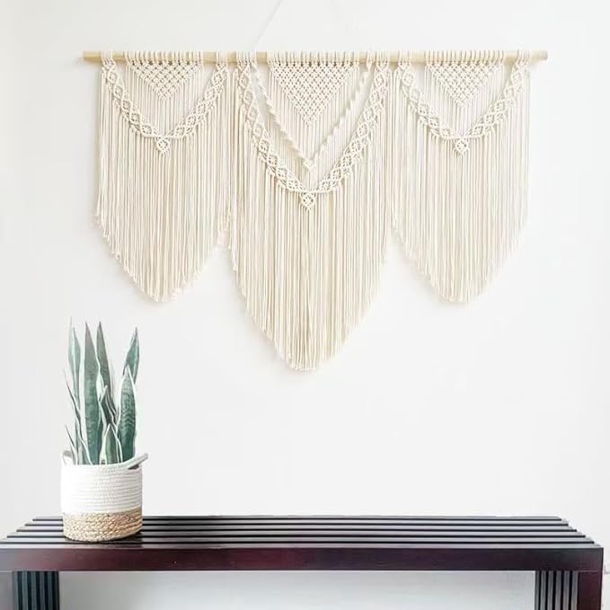 oiikain Large Handmade Boho Macrame Wall Hanging Tapestry - Chic Bohemian Woven Home Decor art for Living Room, Bedroom, and Wedding Parties (43''x32'', Three Triangle)