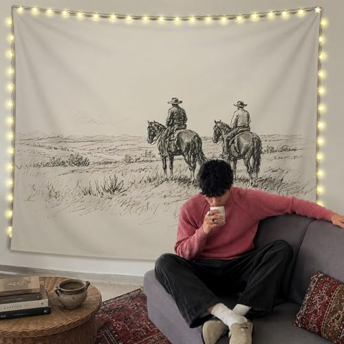 SkyCozy Vintage Western Cowboy Wall Tapestry, Western Home Room Decor, Rustic Farmhouse Neutral Cowboy Horse Antique Country Tapestry for Home Bedroom Living Room Wall Decor, 50x60 Inch - color: 05- Vintage Western Cowboy Tapestry