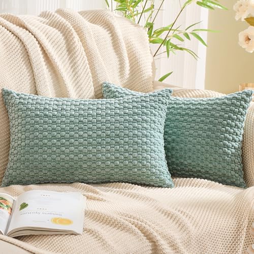 GAWAMAY Decorative Corduroy Lumbar Throw Pillow Covers 12x20 Inch Set of 2 for Living Room Couch Bed Sofa, Farmhouse Cushion Cover Soft Striped Neutral Pillow Cases Home Decor (30x50cm) Aqua Blue - color: Aqua Blue, size: 20" x 12" (Pack of 2)