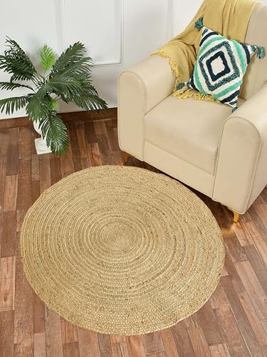 Handwoven 3FT Round Jute Area Rug Natural Reversible Rug for Bedroom Living Room Dining Room Office Kitchen and Entryway - size: 3' (Round)