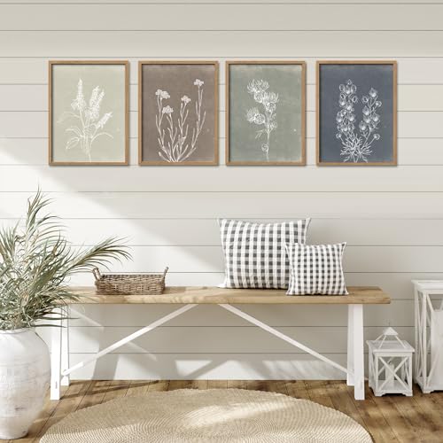Heiple Framed Boho Wall Art Set of 4 Wooden Wall Art for Rustic Vintage Farmhouse Home Living Room Bedroom Bathroom Kitchen Wall Decor (Brown, 16"x20") - size: 16"x20"