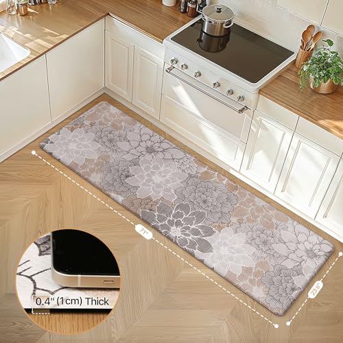 GENIMO Kitchen Mats for Floor, Kitchen Rugs Non Slip Washable, Waterproof Cushioned Anti Fatigue Mat, Floral Runner Rug for Laundry, Sink, Office, Home, 23.6"x71", Taupe Grey - color: Taupe Grey, size: 23.6"x71"