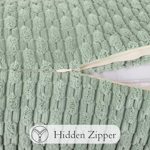 JoraLion 14x36 Boho Decorative Lumbar Throw Pillow Cover, Seafoam Green Cozy Soft Striped Corduroy Long Rectangle Cushion Case Accent Home Decor for Sofa Bed Room Livingroom, ONLY Cover - color: Seafoam Green, size: 36" x 14" (Pack of 1)