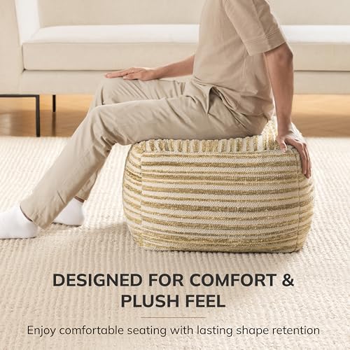 Anji Mountain Pouf Ottoman Foot Rest, Handmade Ottoman Pouf, Comfortable Foot Stool, Decorative Floor Seating for Living Room Decor, Bedroom & Home Décor Accent - Gilded Horizon - color: Gilded Horizon