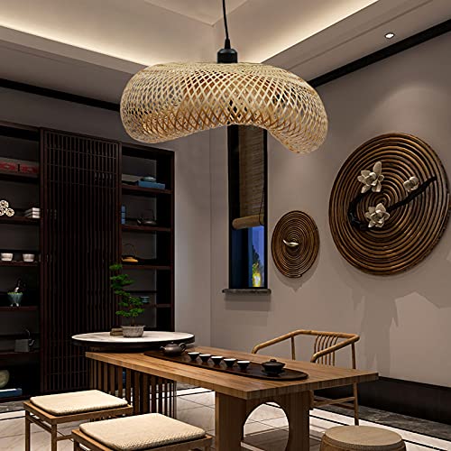 TFCFL 15Inch Bamboo Chandelier, Rattan Pendant Lamp Shade Ceiling Lighting Weave Bamboo Rattan E26 Hanging Light Fixture Hollow Lampshade Pendant Light for Dining Room Restaurant (Bulbs Not Included) - size: 24 Inch, Style A