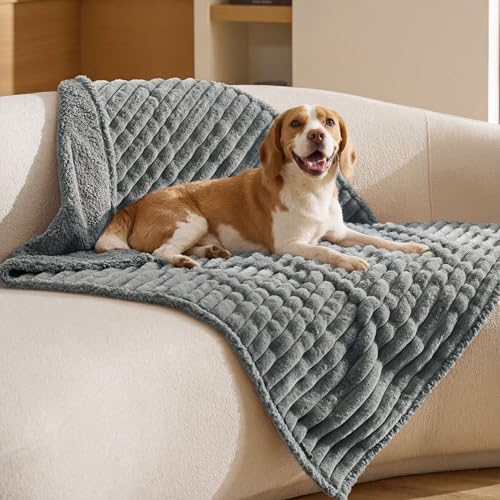 Bedsure ComfyFleece™ Waterproof Dog Blankets for Large Dogs - Soft Pet Cat Blanket Corduroy Fleece for Couch Protector Washable, Cozy Calming Reversible Furniture Protection,40"x50", Warm Grey - color: Warm Grey, size: L(40x50")-1pc