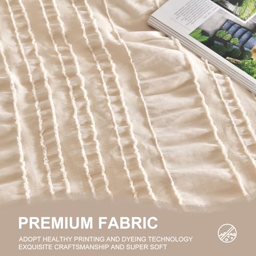 DHSFKBE Beige Tufted Comforter Set Queen Size 7 Piece Bed in a Bag，Shabby Chic Boho Bedding for Bedroom Comforter，All Season Soft Microfiber Ruffle Comforter Set with Pillow and Sheets - color: Beige, size: Queen