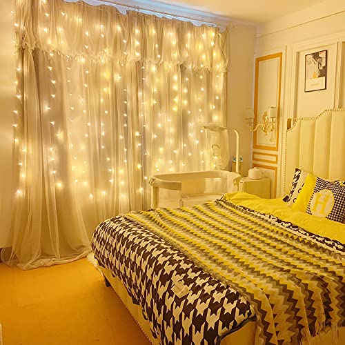 Dazzle Bright Curtain String Lights, 300 LED 9.8ft x9.8ft Warm White Fairy Lights with 8 Lighting Modes, Waterproof Lights for Bedroom Christmas Party Wedding Home Garden Wall Decor - color: Warm White
