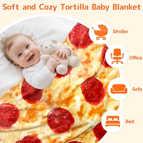 CASOFU Baby Pizzas Swaddle Blanket, Funny Blankets Gag Gifts for Baby Shower Boy Girl Toddler Newborn, 285 GSM Soft Flannel Food Novelty Blanket White Elephant Gifts for Toddler (Flaming, 36 inches) - color: Flaming, size: 36 inches