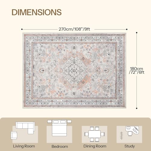 HOOBRO Washable Rug 6 x 9 Area Rugs for Living Room, Non-Slip Stain Resistant Rug, Low Pile Soft Rug Indoor Large Carpets Pet Friendly Mat, for Bedroom Kitchen Dining Room, Vintage Beige EF04AR01 - color: Vintage Beige, size: 6' x 9' (Rectangular)