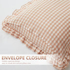 KKJIAF Ruffle Gingham Pillow Covers 18 x 18 Inches, Cotton Gingham Pillow Cases Set of 2, Linen Feel Ruffled Plaid Pillow Shams with Envelope Closure for Sofa Bed (Light Pink Plaid) - color: Light Pink Plaid, size: 18" x 18" (Pack of 2)