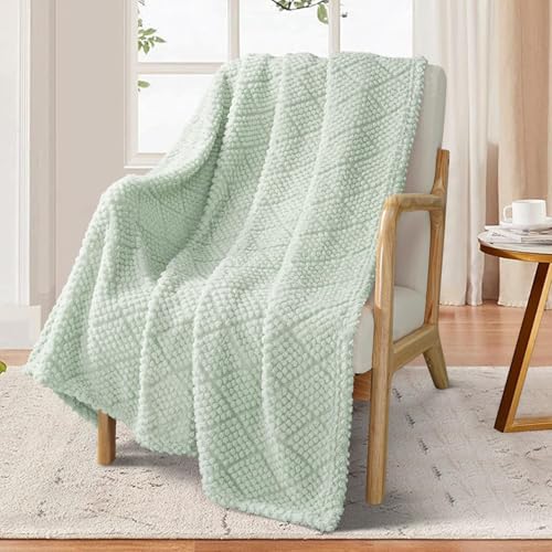 Whale Flotilla Fuzzy Fleece Throw Blanket for Couch, Bed, Soft Fluffy Jacquard Waffle Blankets for All Season, Lightweight and Cozy, 50x60 Inch, Sage Green - color: Sage Green, size: Throw(50x60 Inch)