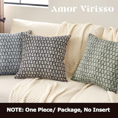 Amor Virisso Floral Pillow Covers 18x18 Couch Pillows for Living Room Farmhouse Neutral Pillow Covers Decorative Throw Pillow Covers Accent Sofa Pillows 1PC, Black - color: Black, size: 18" x 18" (Pack of 1)