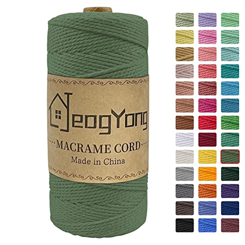 JeogYong Macrame Cord 2mm x 218 Yards, 3-Strand Twisted Natural Cotton Rope, Cotton String Coloured Craft Cord for Plant Hanger Wall Hanging Knitting Crafts, Army Green Color - color: Army Green