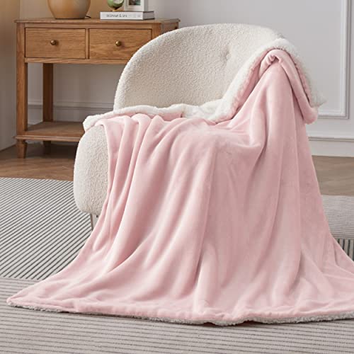 Bedsure GentleSoft Sherpa Fleece Throw Blanket for Couch, Non-Heated, Thick and Warm Throw Gifts for Women and Girls, Soft Fuzzy Plush Kids Blanket for Spring, Room Home Decor, Pink, 50x60 Inches - color: 07 - Pink, size: Throw (50" X 60")