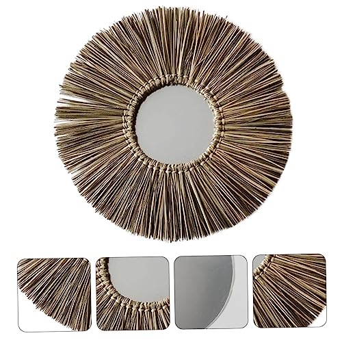 Cabilock Scandinavian Home Decor Round Wall Mirror Boho Style Tassel Woven Handmade Wall Art