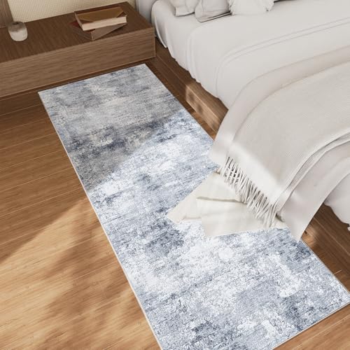 Machine Washable Runner Rugs for Kitchen: 2'x6' Hallway Runner Rug Non Slip Floor Rug with Rubber Backing Faux Wool Soft Low Pile Non Shedding Carpet Runners for Entryway Bedroom Bathroom Farmhouse - color: Blue and Gray, size: 2' x 6' (Rectangular)
