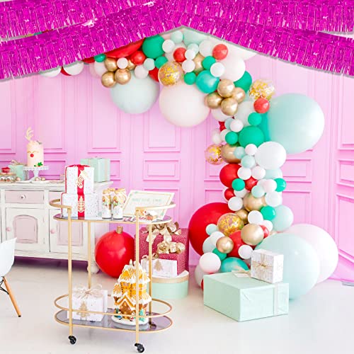 6 Pack 10 Feet Pink Metallic Foil Fringe Garland Rectangular Banner for Parade Floats, Thanksgiving, Christmas, Birthday, Halloween Party Decorations - color: Rose Red