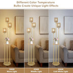 Boho Floor Lamp with Shelves, 3-Lights Farmhouse Tall Floor Lamp with ON/Off Foot Switch, Gold Modern Floor Lamps with Rattan Shades, Rustic Standing Lamp for Living Room, Bedroom, Office - style: Gold-Rattan Shade