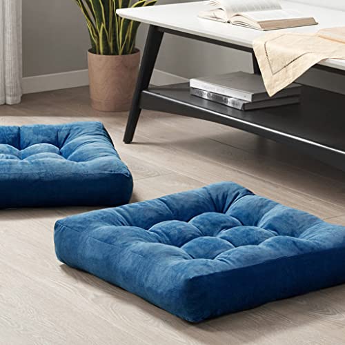 Degrees of Comfort Meditation Floor Pillow Set of 2, Square Large Pillows Seating for Adults, Tufted Corduroy Cushions for Living Room Tatami, Memory Foam Added, Navy Blue, 22x22 Inch - color: Square | Navy | 2 Pack, size: 2 Pack