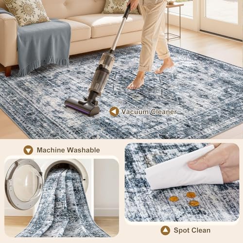 Washable Area Rugs 3x5, Soft Large 3x5 Rugs for Living Room Non-Slip Vintage Navy Blue Indoor Carpet Stain Resistant Rugs for Dining Room Bedroom Nursery Kid & Pet Friendly - color: Navy Blue, size: 3' x 5' (Rectangular)
