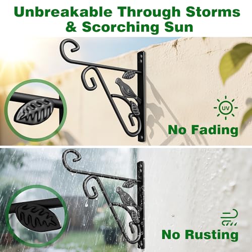 AMAGABELI GARDEN & HOME 4 Pack Hanging Plant Brackets Outdoor 10 inch Metal Fence Wall Plant Hanger Hooks for Hanging Flower Baskets Bird Feeders Lanterns Wind Chimes Rust-Resistant Black - size: 10 Inch, style: 4-Pack Bird 1 Hook