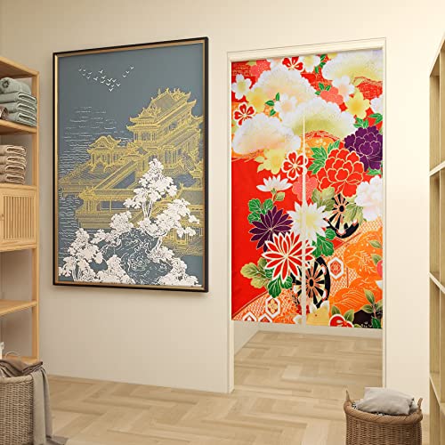 LIGICKY Japanese Style Doorway Curtain Noren Cotton Linen Retro Flowers Printed Window Treatment Hanging Door Tapestry for Home Decoration 33.5" Width x 59" Long, Colourful - color: Retro Flowers, size: 33.5"W x 59"L (Pack of 1)