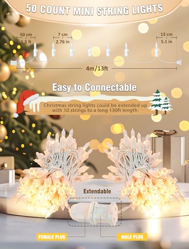 Hopolon Clear Christmas Lights, 50 Count 13FT Plug-in Incandescent Mini String Lights with White Wire, Connectable Indoor Outdoor Warm White for Christmas Tree, Garland, Wedding, Party Decor - color: Clear,White Wire, size: 1PACK, 50 count