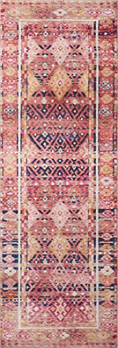 Loloi Layla Collection LAY-15 Magenta/Multi 2'-3" x 3'-9" .13" Thick Accent Rug, Soft, Durable, Vintage Inspired, Distressed, Low Pile, Non-Shedding, Easy Clean, Printed, Living Room Rug - color: Magenta / Multi, size: 2'3" x 3'9" (Rectangular)