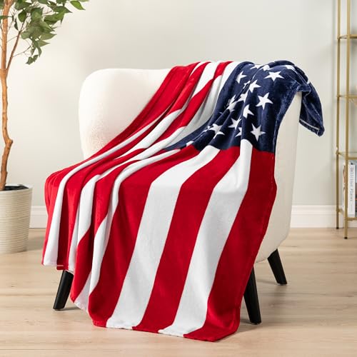 PAVILIA Patriotic Blanket - American National Flag Throw Blanket for Sofa Couch Bed, Soft Microfiber Fleece Reversible, USA Military Veteran July 4th Gift - 50 x 60 Inches - color: American Flag, size: 50 x 60 Inches - Throw
