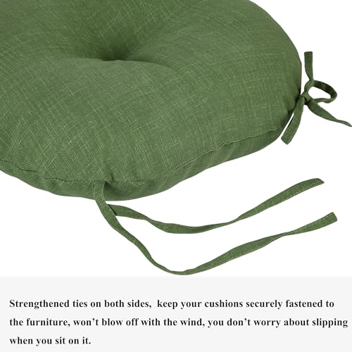 FUNHOME 15"x15"x4" Bistro Chair Cushion Set of 2, Water Repellent Round Outdoor Chair Cushions with Ties, Patio Tufted Chair Pads for Home Garden (Moss Green) - color: Moss Green