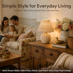 BySea Meadow Woven Desk Lamp, Natural Rattan Boho Nightstand Lamp for Bedroom, Hand-Woven Small Table Lamp with Warm Amber Glow, Rustic Bedside Light for Living Room, Nursery, 1.95m Long Cord