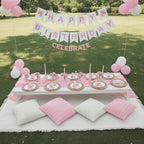 Beeveer 91 x 71 Extra Large Outdoor Boho Picnic Blanket with Pink Table Runner, 6 Throw Pillow Covers 6 Napkins Woven Cotton Yarn Oversize Beach Blanket Washable Picnic Camp Wedding - color: Pink