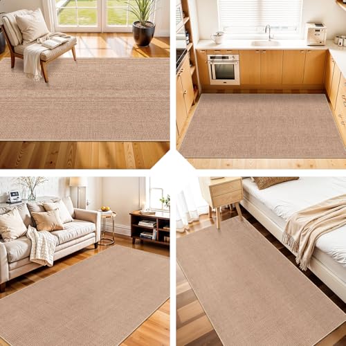 3x5 No Shed Jute Rug: Machine Washable Non Slip Rugs for Entryway Front Porch Kitchen - Door Mat Area Rug Farmhouse Neutral Non Shedding - Carpet for Bedroom Living Room (Beige,3x5) - color: Beige, size: 3' x 5' (Rectangular)